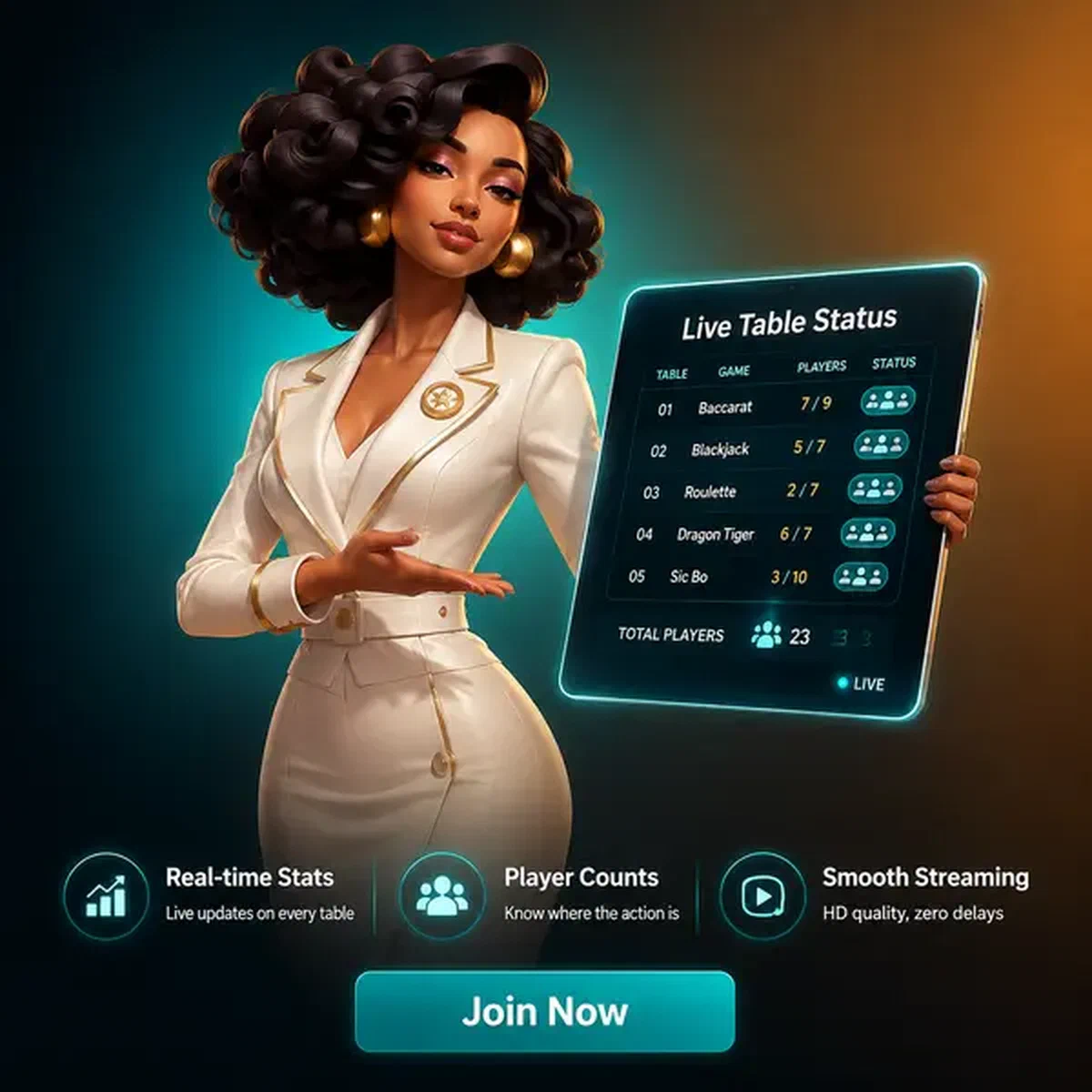 Crupier profesional presenta datos de streaming de casino en vivo en Infraestructura de Streaming y Capacidad de Mesa