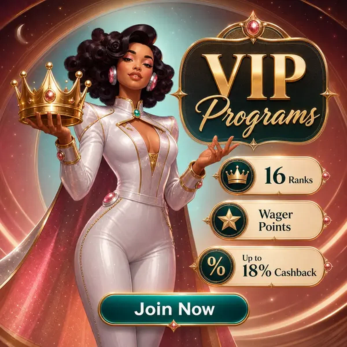 Elegante jugador VIP sosteniendo corona dorada en la pantalla del programa de fidelidad de Spinwinera